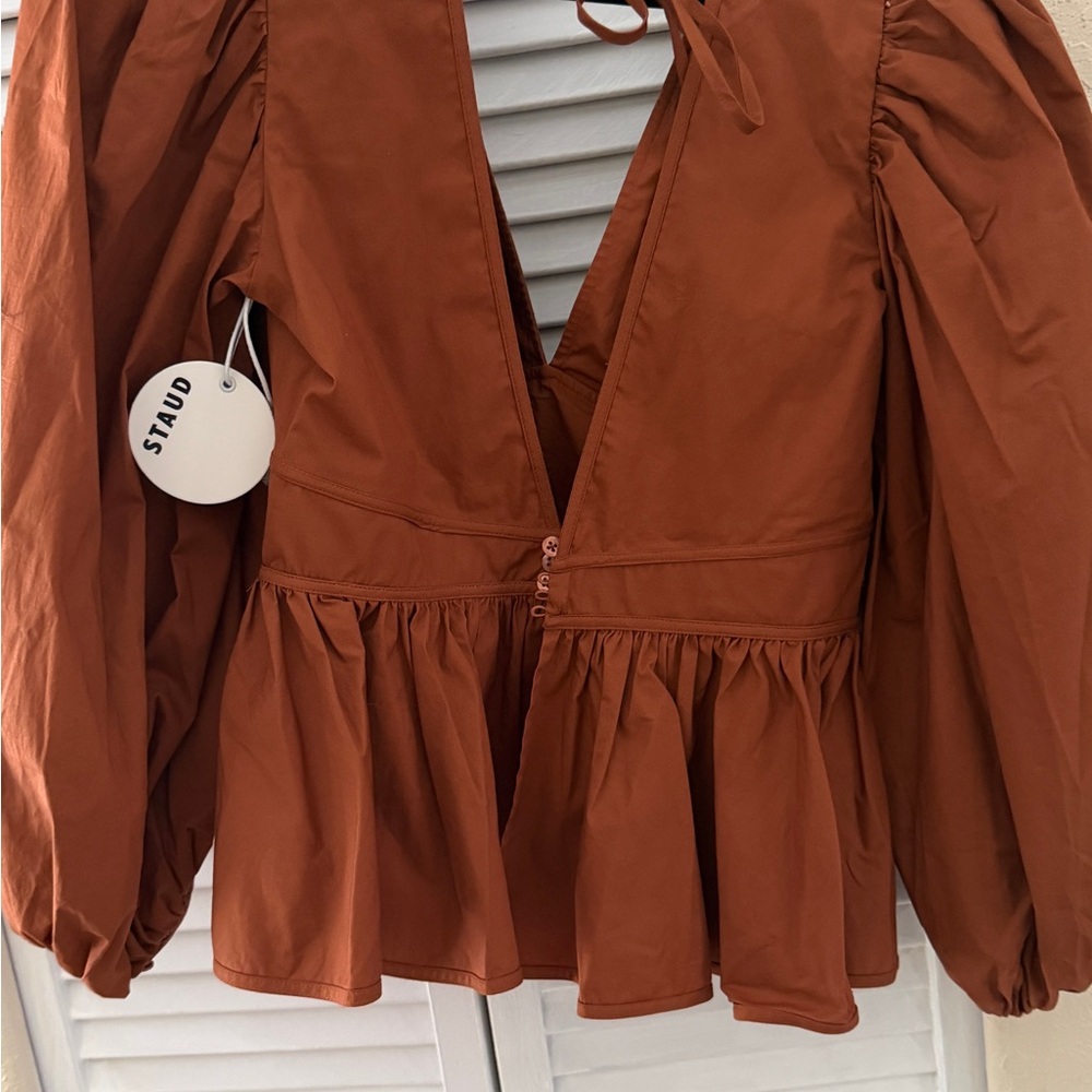 STAUD Luna Top Peplum V-Neck Blouse - Women NWT - Picture 3 of 7